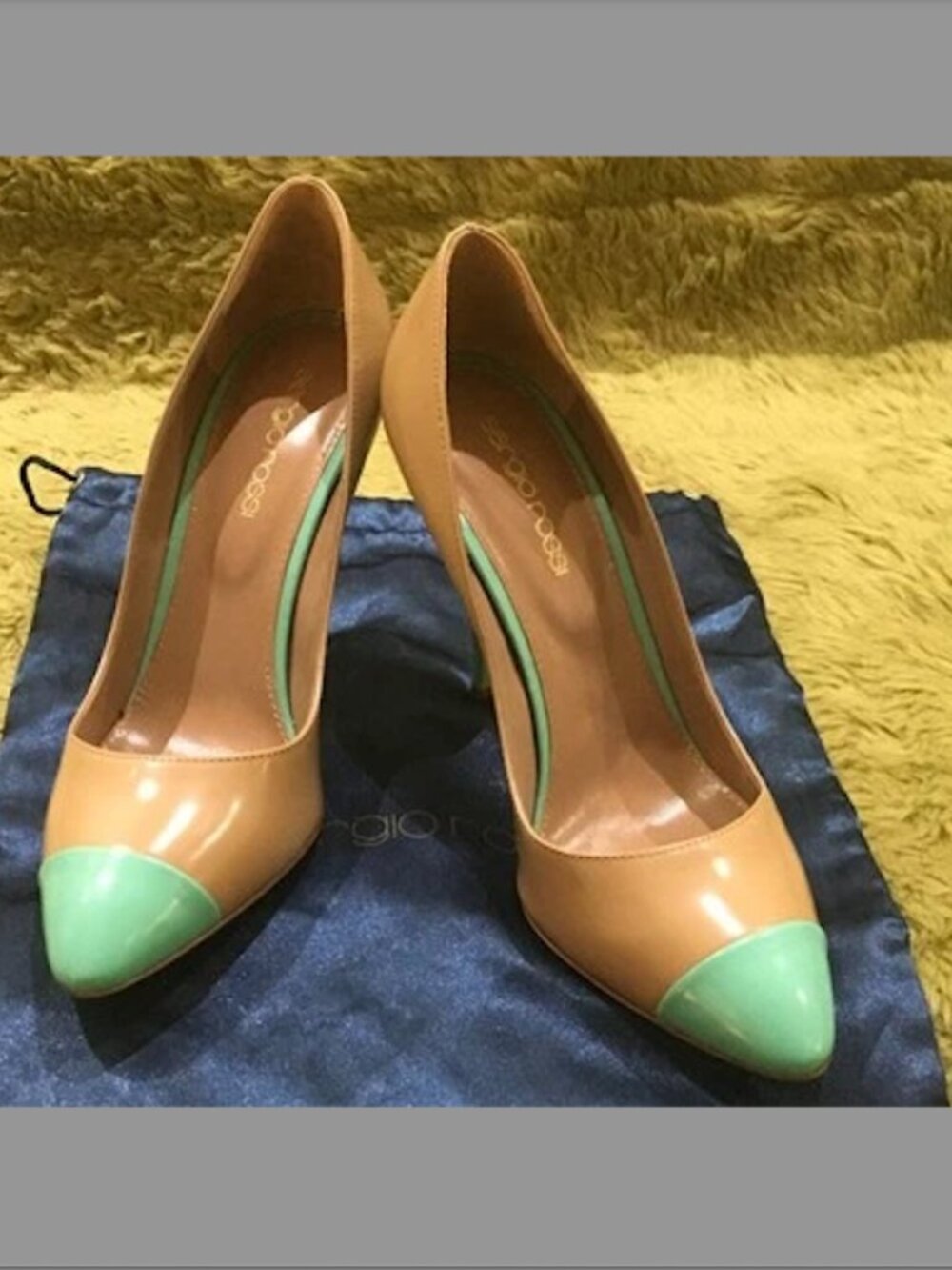New Sergio Rossi Tan and Turquoise Toecap Pumps SZ 36.5 - Picture 3 of 7